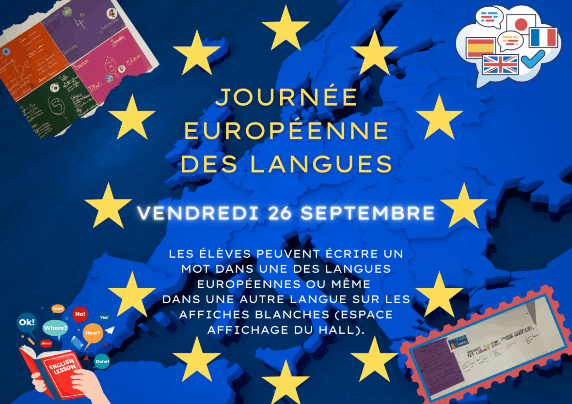 Les élèves PEUVENT Écrire un mot dans une des langues européennes ou même dans une autre langue sur les affiches blanches (espace affichage du hall).